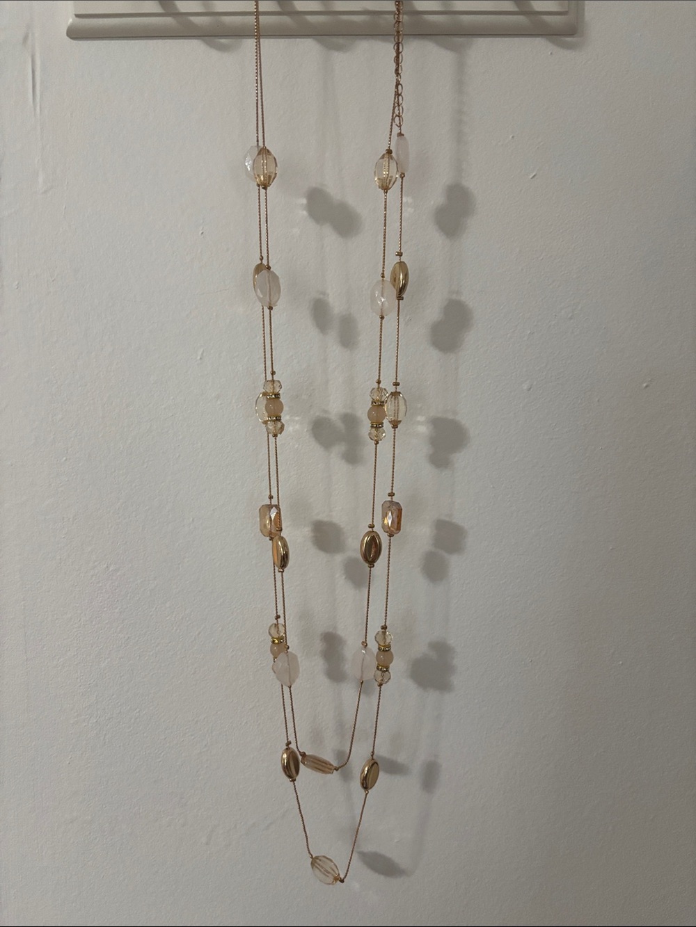 Gold-Tone Beaded Long Necklace - Elegant Layered Women’s Jewelry